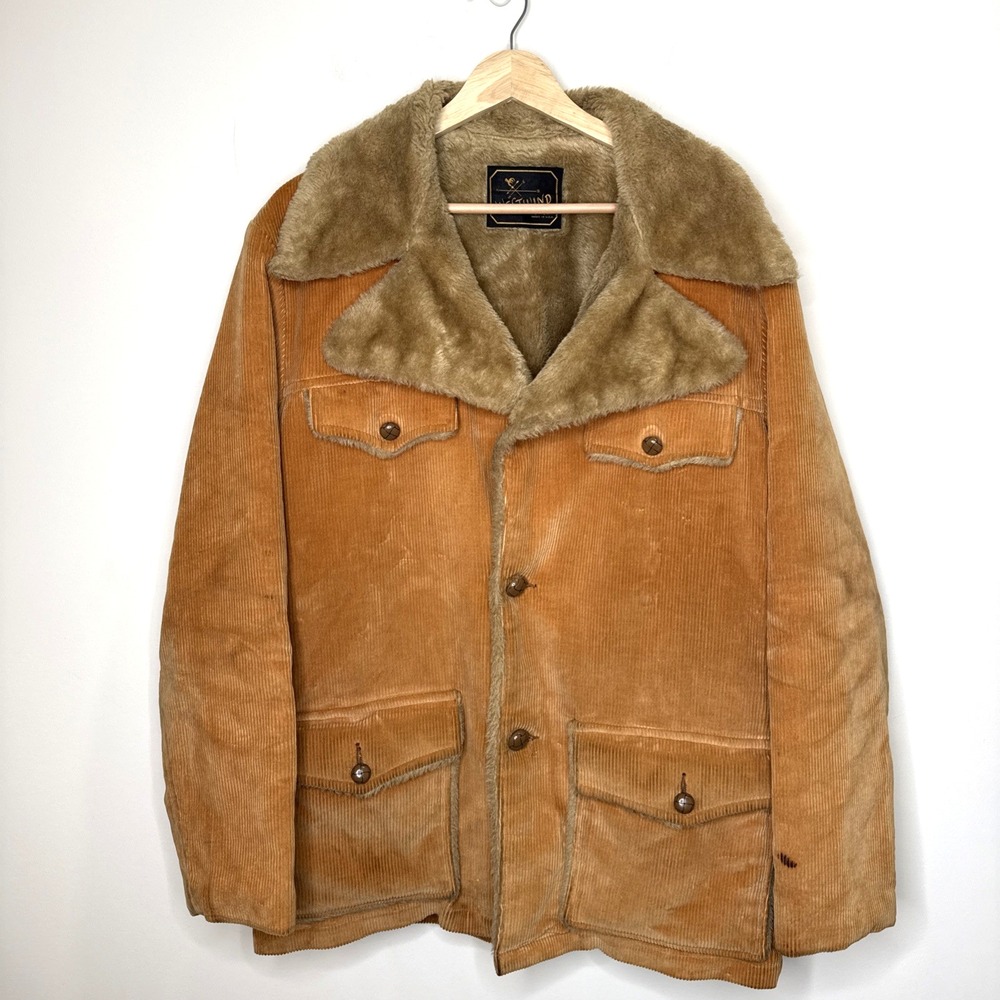 Vintage 70s Corduroy Sherpa Lined Western Barn Chore Coat Jacket Cowboy USA XL